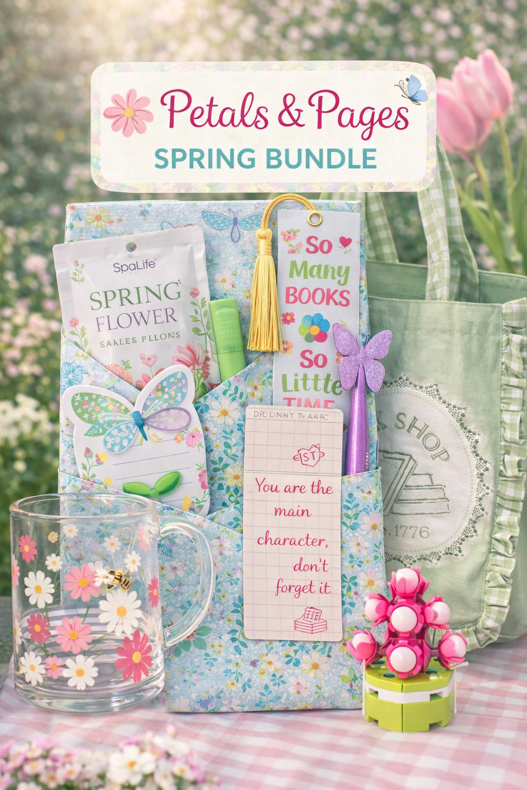 4. Petals & Pages Spring Bundle (embroidered tote)